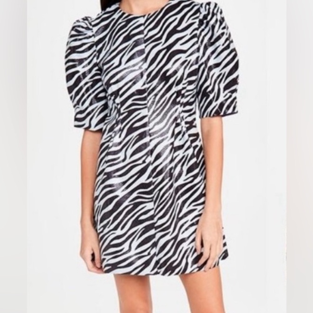 Zebra Print Puff Sleeve Mini Dresss